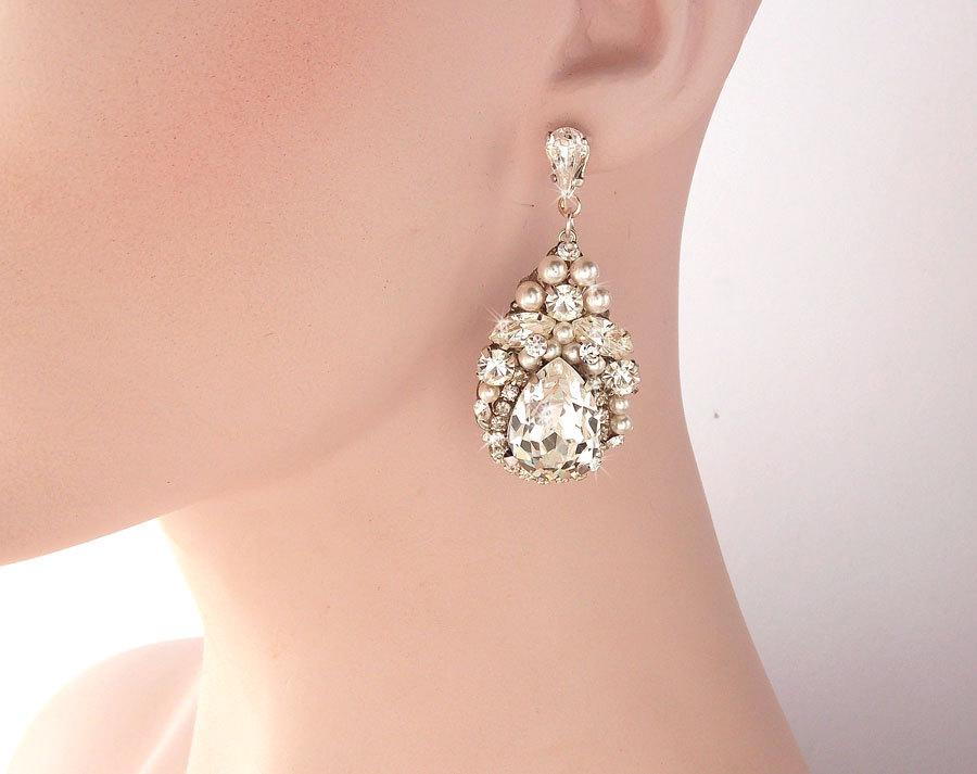زفاف - Wedding Earrings, Chandelier Bridal Earrings, Pearl Earrings, Vintage Wedding, Crystal Earrings, Dangle Earrings, Wedding Jewelry - PAIGE