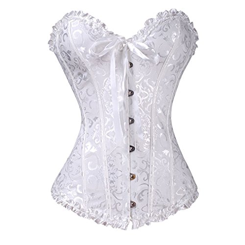 Свадьба - White Overbust Satin Lace Waist Boned Corset Bustier with G-string