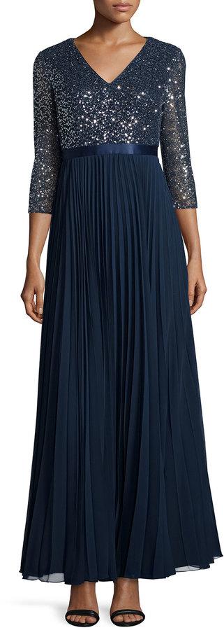 Свадьба - Kay Unger New York 3/4-Sleeve Sequined Combo Gown