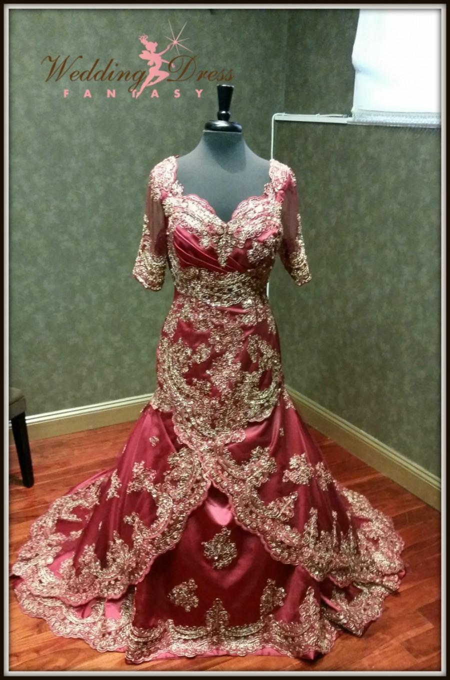 Hochzeit - Sensational Dark Red and Gold Wedding Dress Indian Inspired