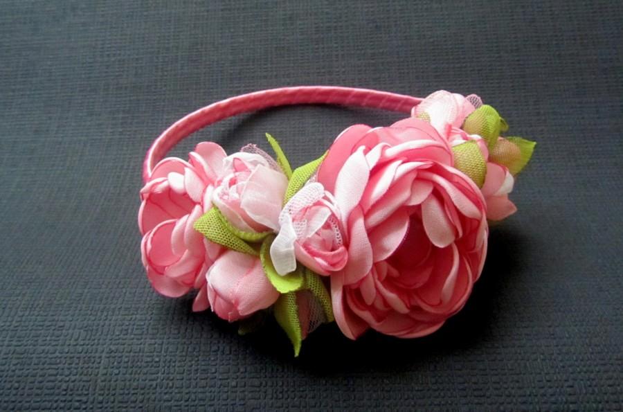 Hochzeit - Pink flower crown, Flower headdress, Pink flower wreath, Bridal headband, Wedding headband, Bridal headpiece, Flower girl headband
