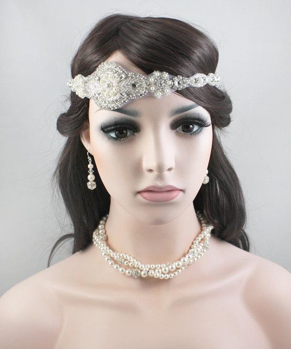 Wedding - SKYLAR II - Gatsby Headpiece, Crystal Bridal Headband, 1920s and 1930s Headpiece, Wedding Rhinestone Head band, Bridal Headpiece