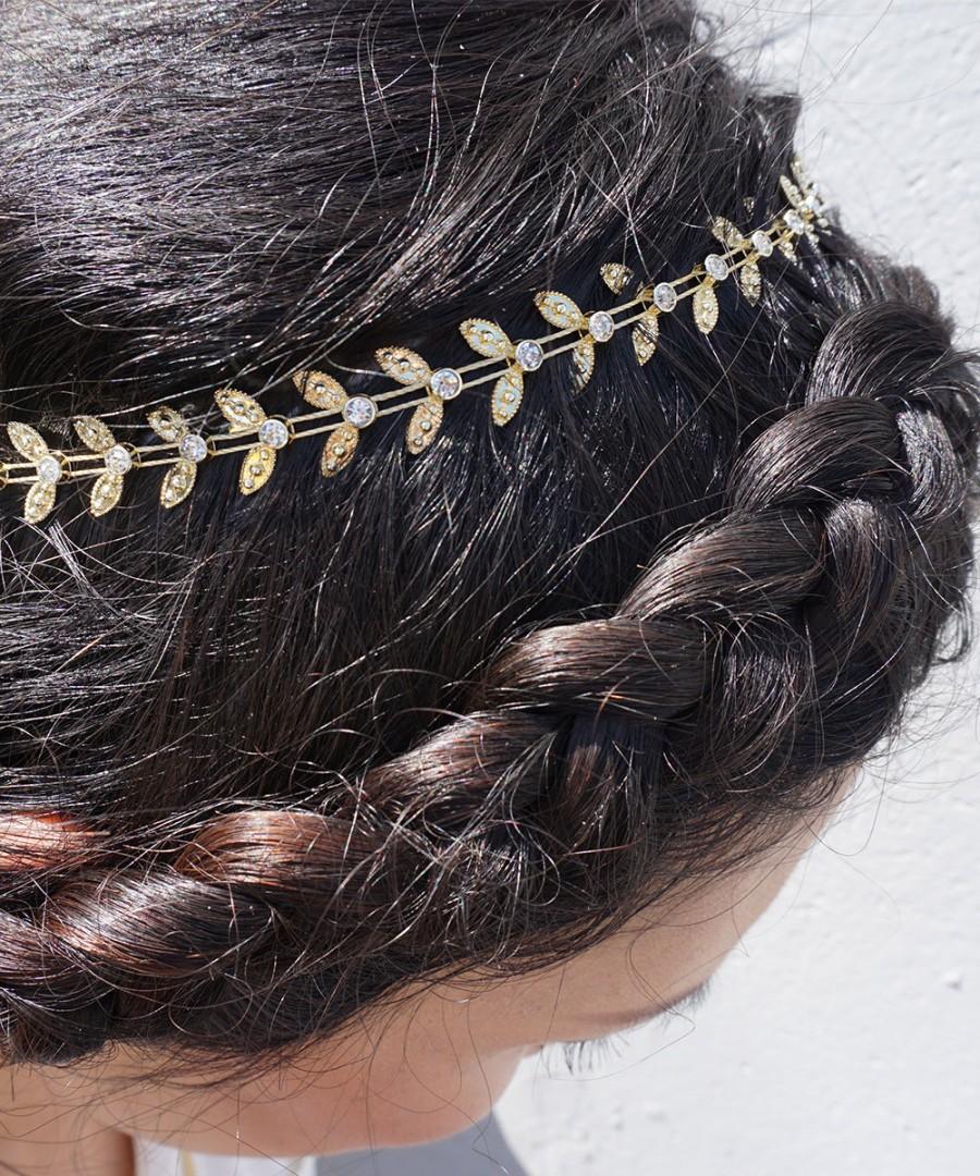Hochzeit - Greek Goddess Olive Leaves Bridal Headpiece With Swarovski Crystals Wedding Bridesmaids Hairpiece Headband