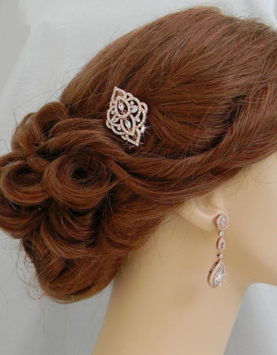 زفاف - Rose Gold Hair comb, Rose Gold Bridal Hair clip, Swarovski crystal Silver hair comb, Rhinestone hair comb, MacKenzie Hair Comb