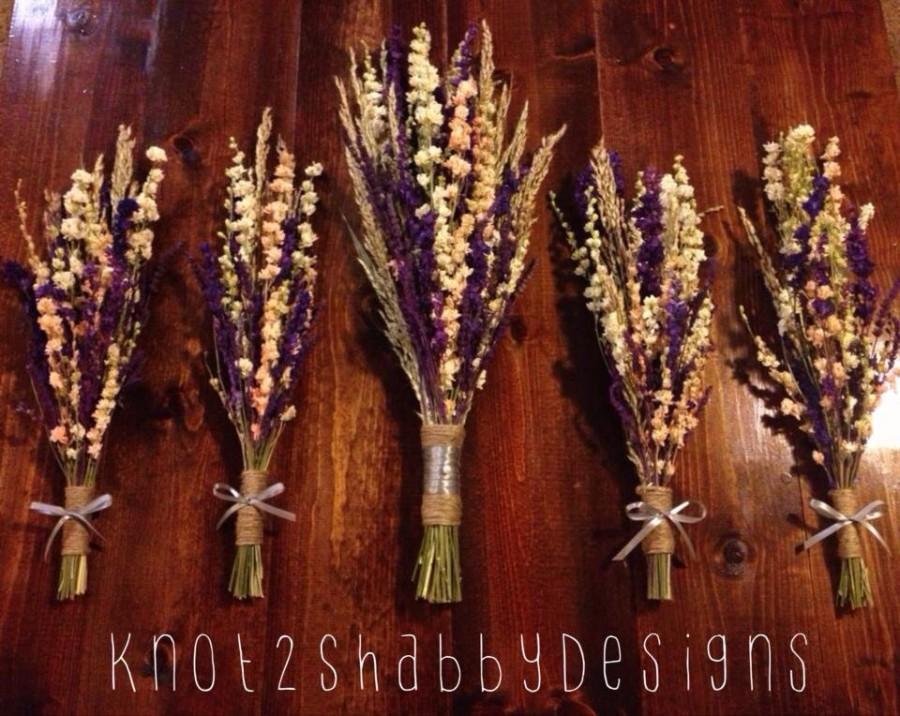 Hochzeit - Purple dried bridesmaid - bridal bouquets - wedding - bridal party - bridesmaid