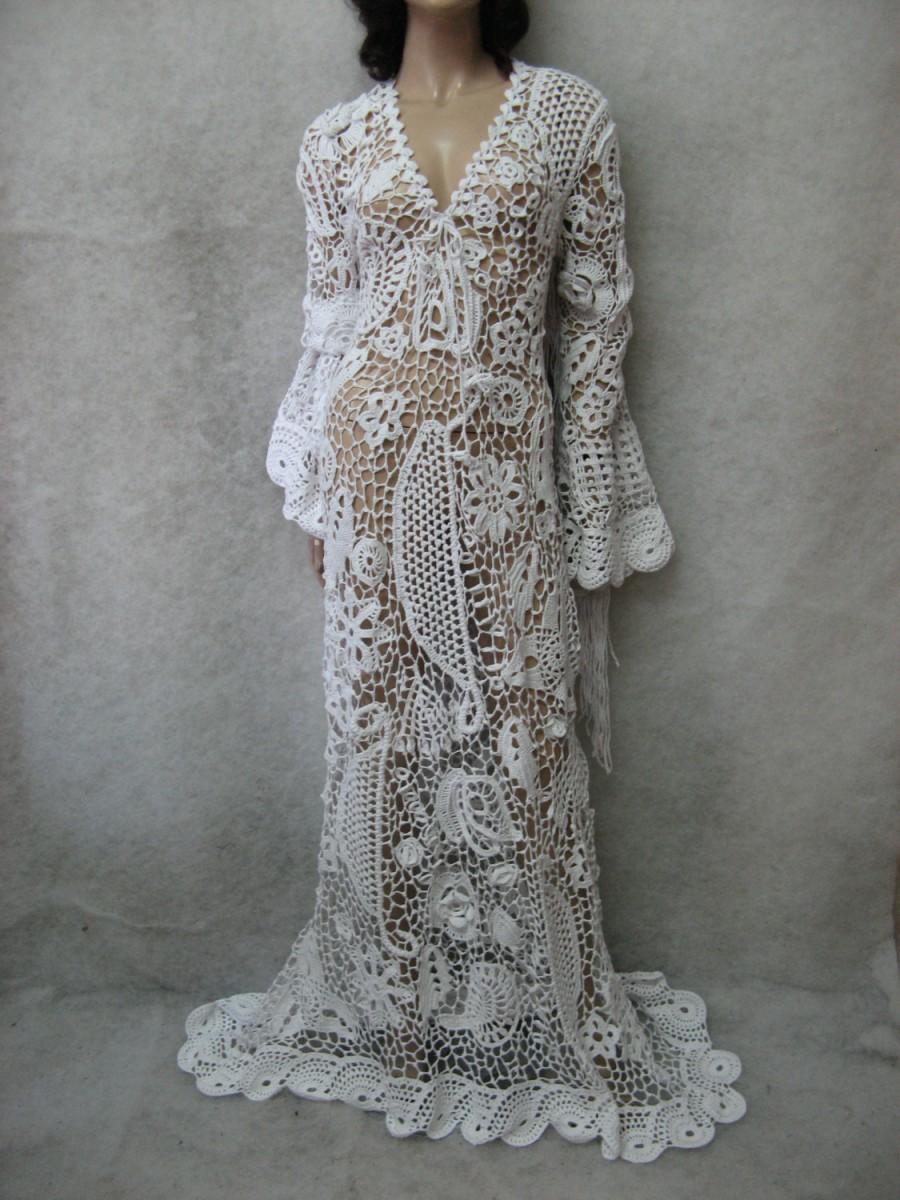 Mariage - Crochet dress Crochet maxi dress Handmade White Dress wedding dress Crochet white dress irish lace dress cotton Dress crochet wedding gown