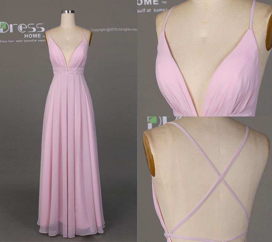Simple Pink Prom Dress Long/Deep V Neck Prom Dress/Sexy Party ...