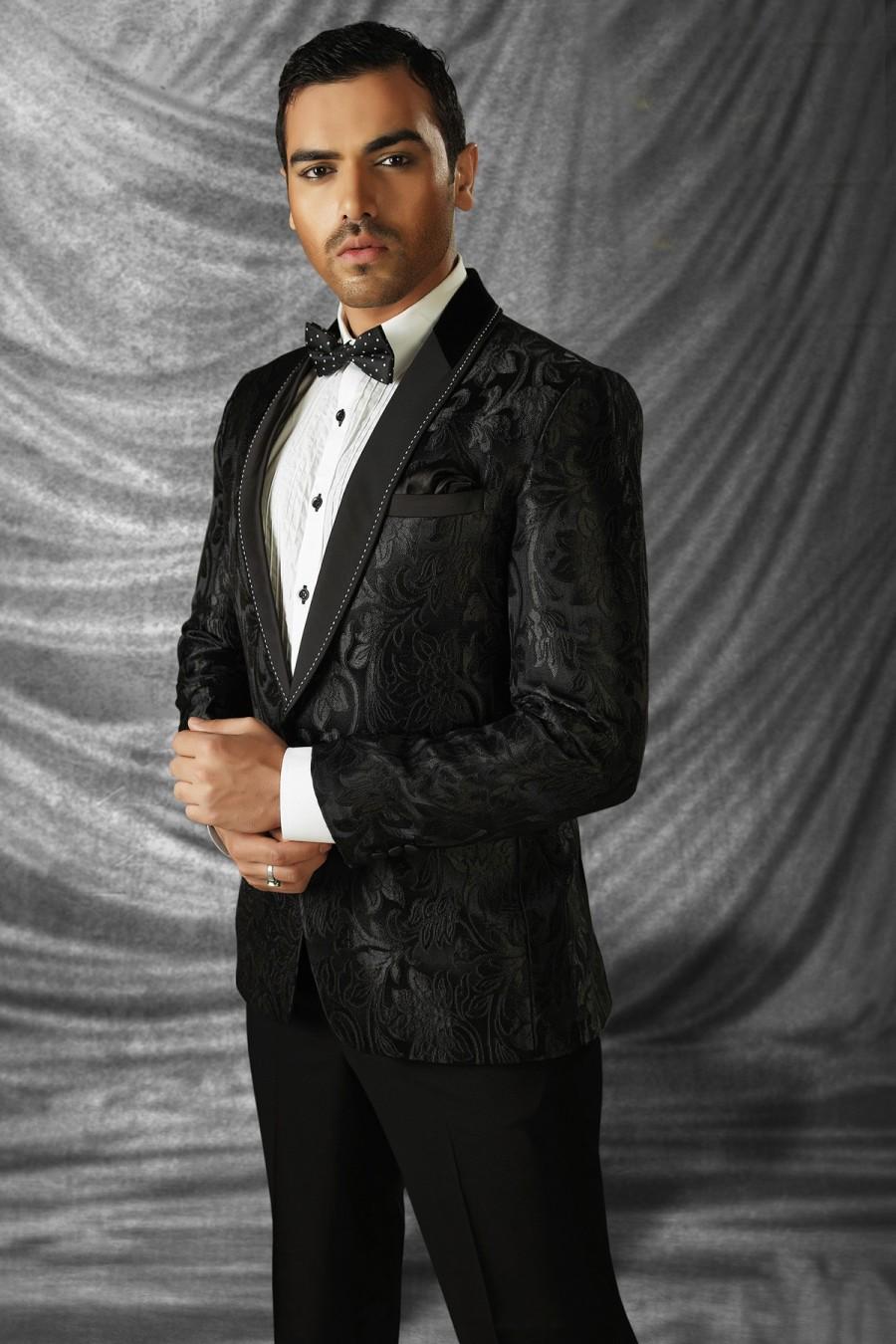 Hochzeit - Black imported mesmeric prince suit with shawl lapel