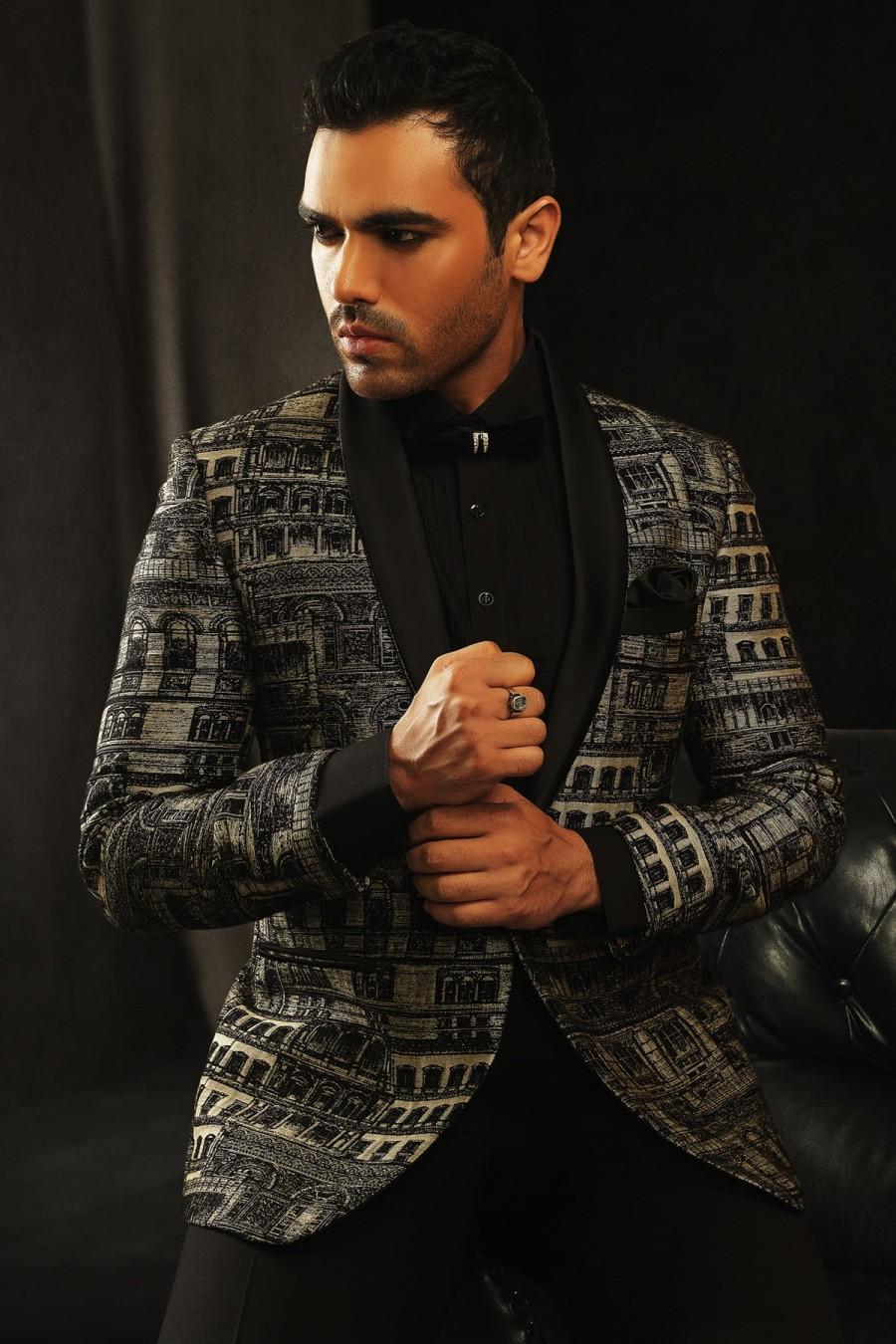 زفاف - Black jute splendid prince suit with shawl lapel