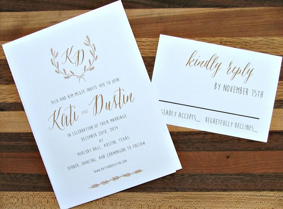 Hochzeit - Simple wedding invitations, Gold Wedding Invitation, Monogram suite
