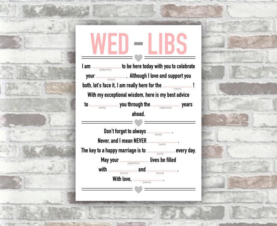 Mariage - INSTANT DOWNLOAD - Wed-libs printable wedding game decor - pink black grey - table decoration place setting - print it yourself diy