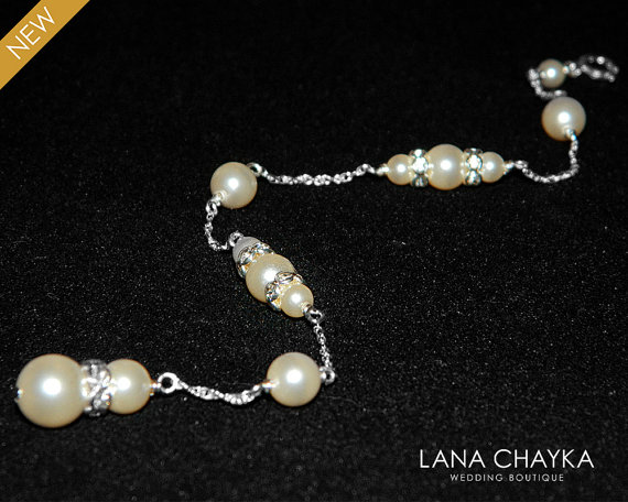 Mariage - Ivory Pearl Backdrop Necklace Swarovski Pearl Bridal Attachment Necklace Wedding Pearl Sterling Silver Necklace Bridal Pearl Wedding Jewelry