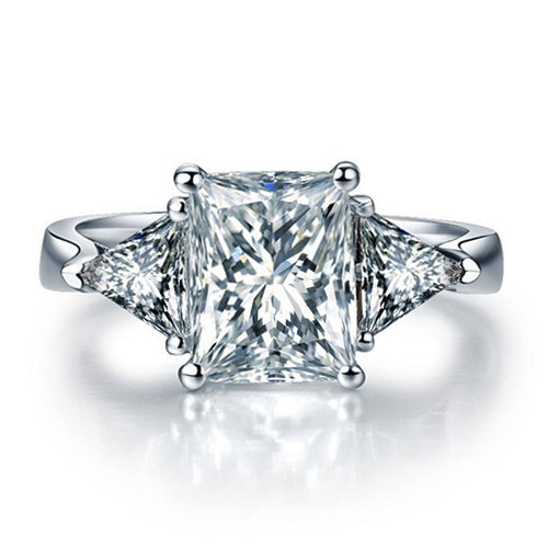 Hochzeit - Three Stone Princess Shape Diamond Engagement Ring 14k White Gold or Yellow Gold Diamond Ring