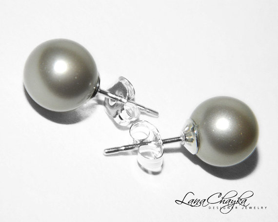 Mariage - FREE US Shipping Platinum Pearl Stud Earrings Sterling Silver Platinum Pearl Earrings Swarovski Pearl Earrings Wedding Platinum Pearl Studs
