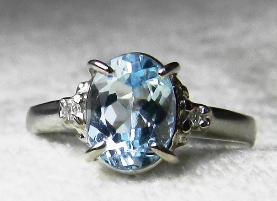 Hochzeit - Aquamarine Ring 1.17 Carat Oval Shaped Aquamarine Engagement Ring 0.02cttw Diamond Accents Platinum 900 Unique Engagement Ring