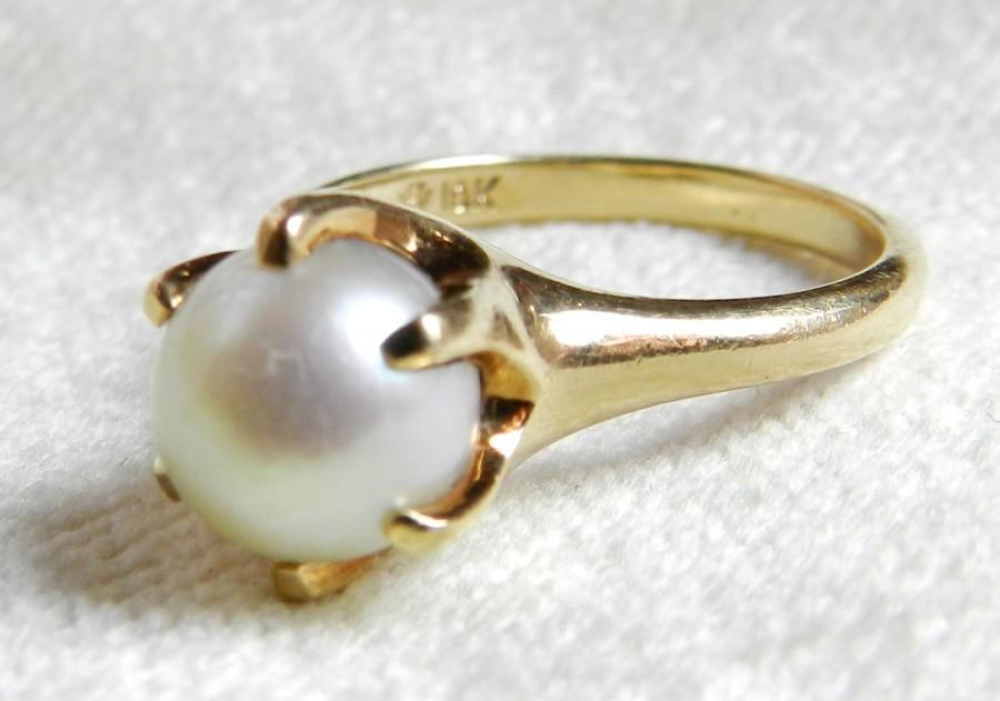 Hochzeit - Pearl Engagement Ring, 8 mm Cultured Pearl Antique Engagement Ring Claw Set Pearl Ring Vintage