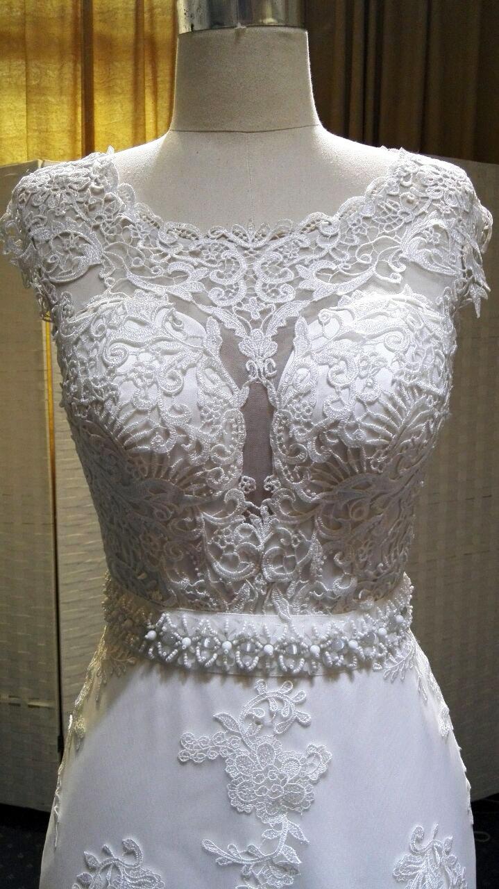 Mariage - Romantic Lace Wedding Dress with Illusion Style Neckline Beading and Key Hole Open Back  Lace Wedding Dress