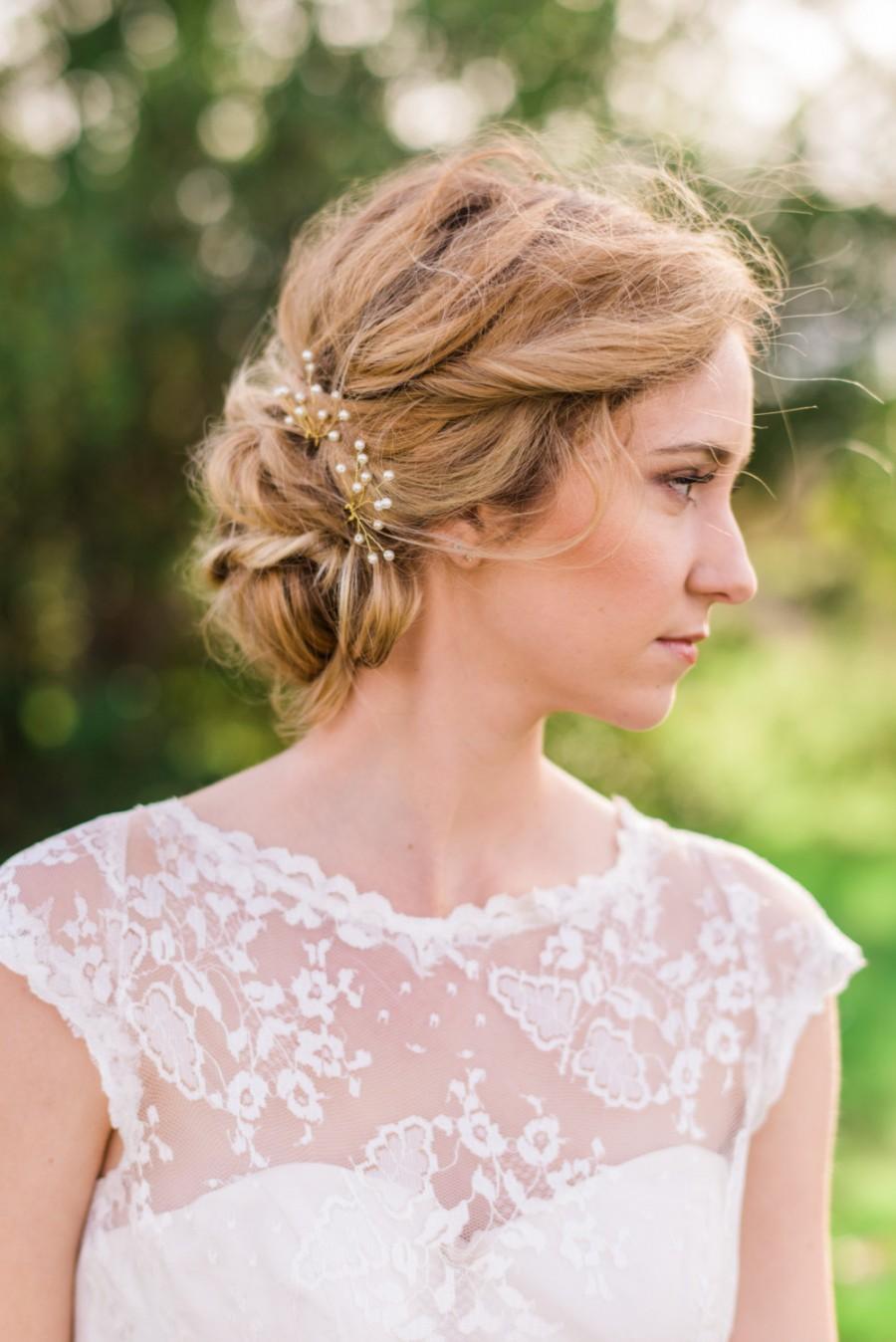 Свадьба - Set of 2 Gold Pearl Branch Hair Pin bridal hair pin gold hair pin branch hair pin pearl hair pin bridal pearl hair pin bridal headpiece #74