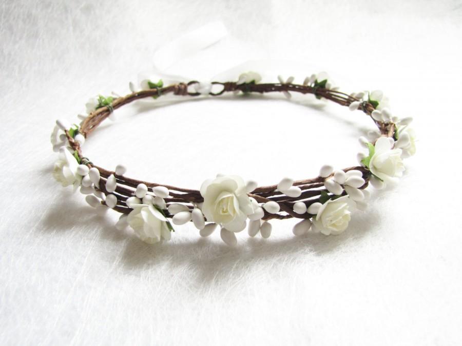 Hochzeit - Wedding Floral Crown, Ivory Flower Headband, Floral Head Wreath, Wedding Headband, Bridesmaid Flower Crown, Flower Girls Flower Crown