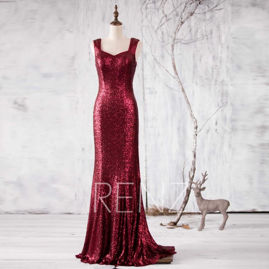 Свадьба - 2015 Ruby Bridesmaid dress, Wine Double Strap Luxury Sequin Evening dress Open Back, Long Metallic Sparkle Wedding dress floor length(GQ159)