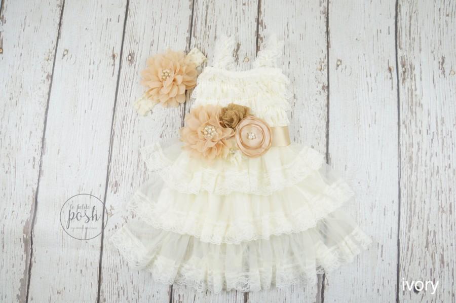 Wedding - ivory flower girl dresses, lace ivory flower girl dress, flower girl dresses, baby lace dress, girls lace dress, rustic chic flower girl