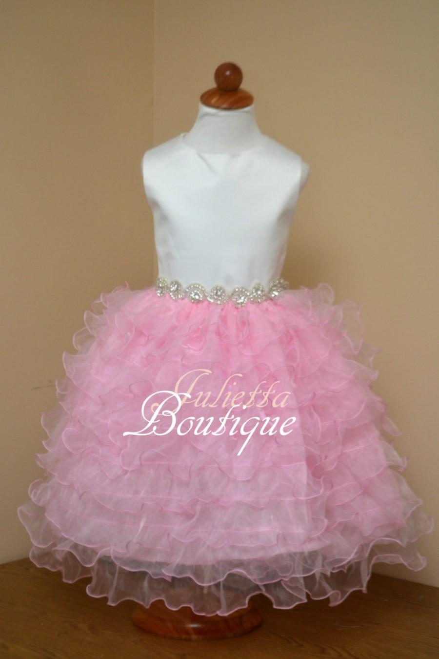 Свадьба - Pink Ruffled Flower Girl Dress -Ivory flower girl dress -junior bridesmaid dress - Baby Dress - Pink Flower girl Dress- flower girl dress