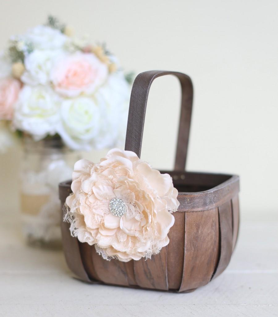 Hochzeit - Rustic Flower Girl Basket Lace Rhinestones by Morgann Hill Designs SMALL