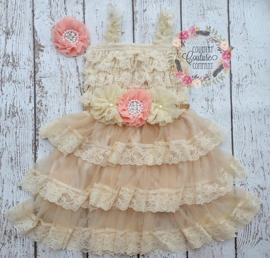 زفاف - Peach Flower Girl Dress-Shabby Chic Flower Girl-Champagne Flower Girl-Country Wedding-Peach-Salmon-Coral Flower Girl Dress-Shabby Chic Dress