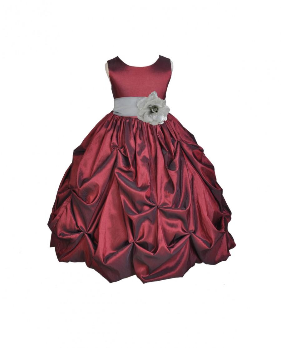 Mariage - Burgundy / choice of color sash Taffeta Flower Girl Dress pageant wedding bridal children bridesmaid 6-9m 12-18m 2 4 6 8 10 