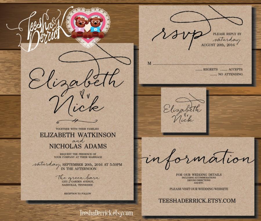 Hochzeit - Custom Printable Wedding Invitation Suite  (w0210), consists of wedding invitation card, RSVP card, monogram and info card designs.