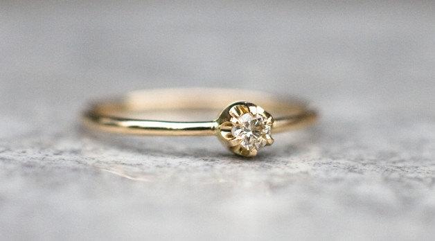 Mariage - Diamond engagement ring, solitairy diamond ring, bridal jewelry, handmade