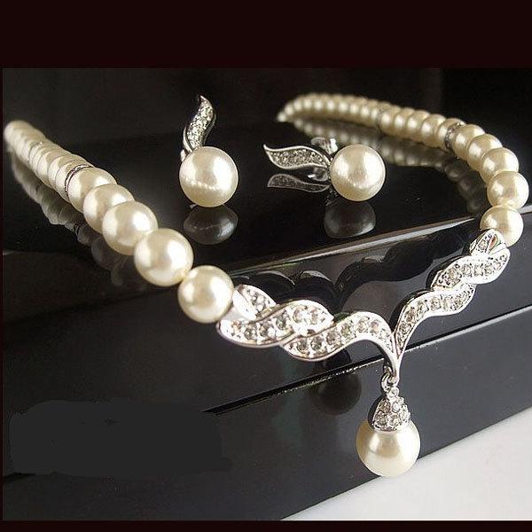 زفاف - Ivory Off White Pearl & Silver Plated Bridal Jewelry Jewellery Single Strand Pearl Wedding Set Necklace Earrings Bridesmaids Gift Party