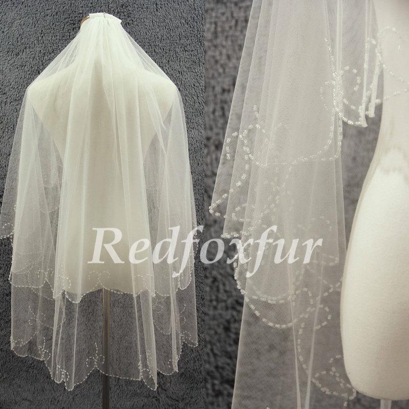 زفاف - 2T Ivory Wedding dress Veil Refinement Hand-beaded Veil Wrist length Bridal Veil Wedding Accessories With comb