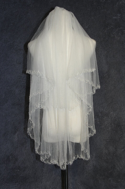 Hochzeit - Wedding bridal veil, white ivory veil, crystal veil, comb veil, fingertip veil, wedding accessories, Two Layer Veil Hand-beaded veil