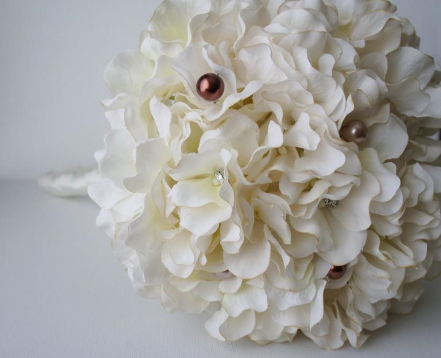 Wedding - Ivory Hydrangea Bouquet, Silk Wedding Flowers, Bridesmaid Bouquet, Rustic Wedding, Vintage Wedding, Bridal Bouquet, Bride, Bridesmade