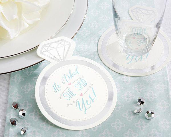 زفاف - Engagement Ring Silver Foil Paper Coasters (20 Count)