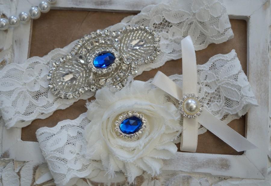 Ivory Lace Bridal Garter Set Crystal Garter Set Wedding Garter Set 