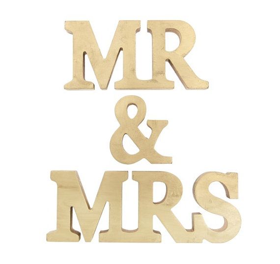 زفاف - Mr And Mrs Stand Up Wooden Letters, Mr & Mrs Letter GOLD Wedding Decorations