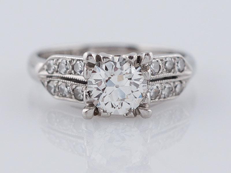 زفاف - Antique Engagement Ring Art Deco .67 ct Old European Cut Diamond in a Fishtail Platinum Setting