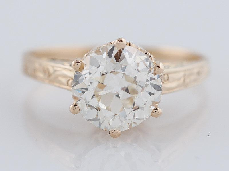 Mariage - Antique Engagement Ring Art Deco 1.74ct Old European Cut Diamond in Vintage 14k Yellow Gold