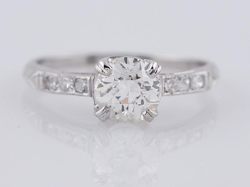 Wedding - Antique Engagement Ring .79ct Old European Cut Diamond in Platinum