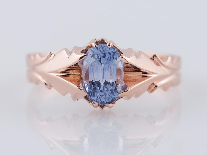 زفاف - Vintage Engagement Ring Mid-Century 1.83ct Oval Cut Sapphire in 14k Rose Gold