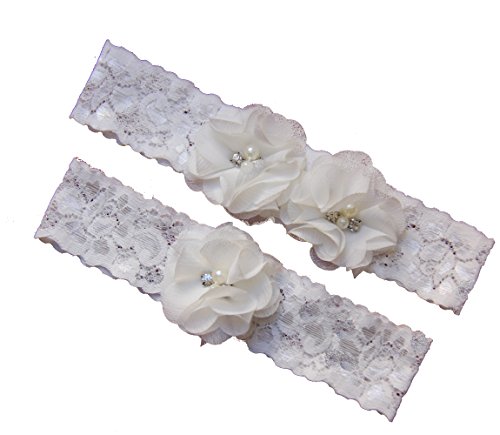 زفاف - Ivory and White Wedding Garter Set