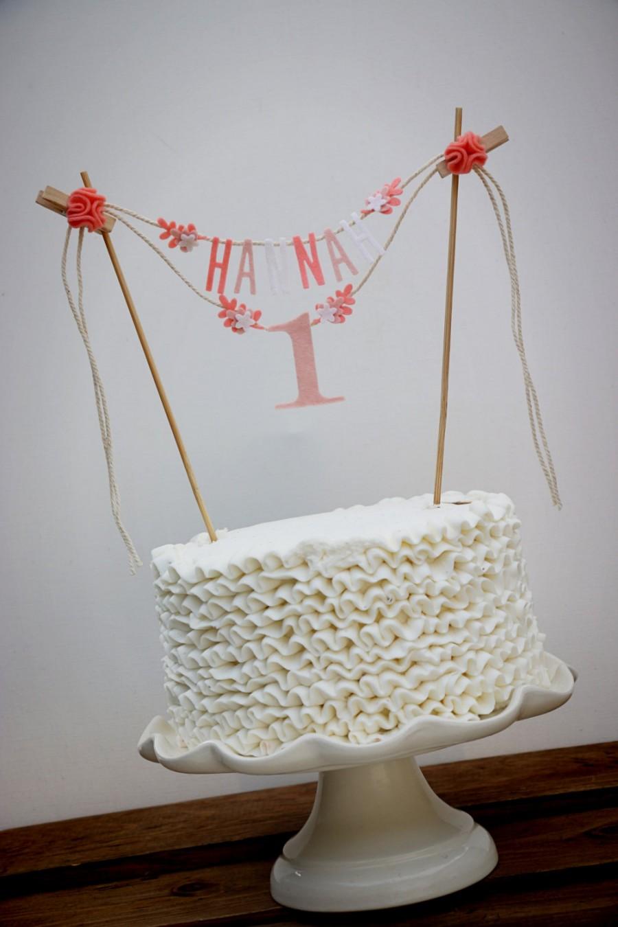 Wedding - Birthday Cake Banner, Personalized Birthday Cake Banner, Custom Cake Banner, One Cake Banner, Smash Cake Banner: Pink Hues