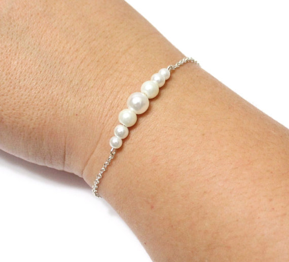 Mariage - Sterling Silver Bracelets, Bridesmaid Pearl Bracelets, Sterling Silver and Pearl Bracelets, Bridesmaid Gift, silver bracelets