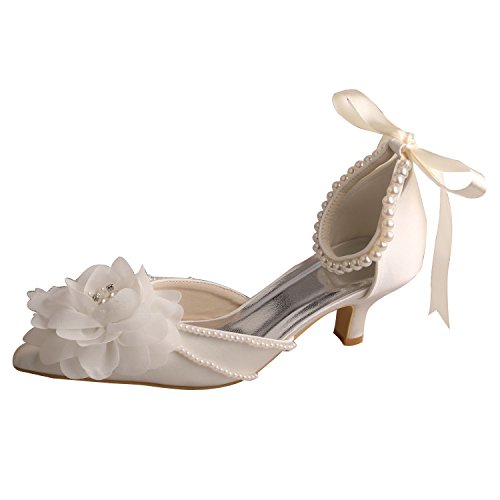 Mariage - Pointed Toe Flower Low Heel Bridal Shoes