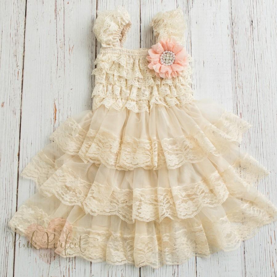 Wedding - Flower girl dress, rustic flower girl dress,country flower girl dress, baby dress, ivory lace dress,Girls dresses, Lace flower girl dress