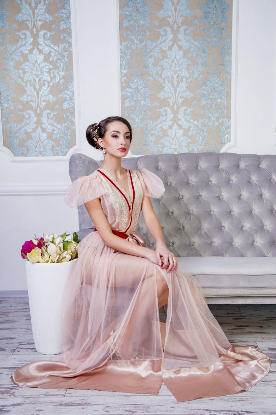 Mariage - Simone blush bridal robe Style 1602R wedding robe, boudoir robe,bridal lingerie