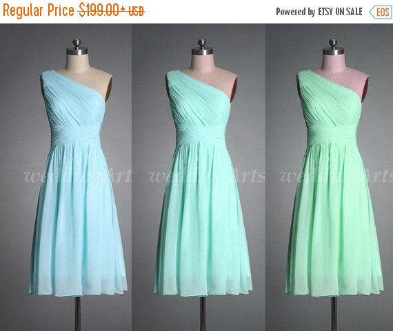 Wedding - ON SALE Color of Spring Bridesmaid dress A-line chiffon dress Evening Formal dress prom dress one shoulder Custom 120 colors Any size