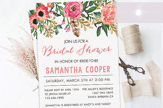 Wedding - Bridal Shower, Shower Invitation, Printable Shower Invite, Watercolor Invitation, Spring Invitation, Spring Shower, DIY,  jadorepaperie